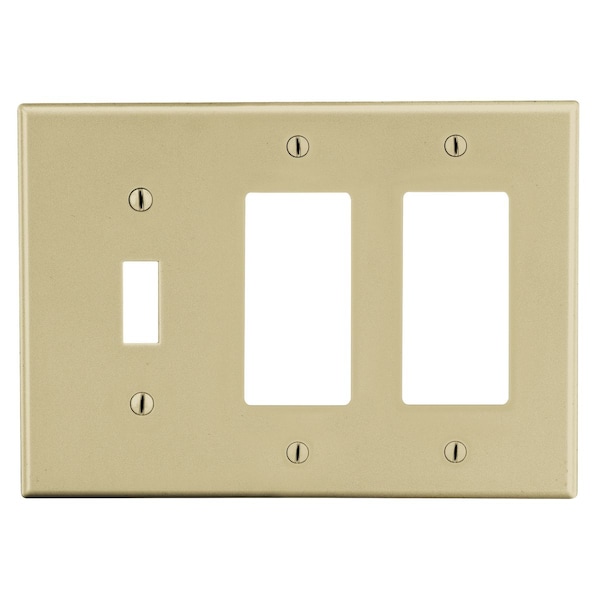 Hubbell Wiring Device-Kellems Wallplate, 3- Gang, 1) Toggle 2) Decorator, Ivory P1262I - main
